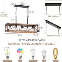 5-Light Dining Room Light Fixture, Farmhouse Linear Chandelier With Solid Wood For Dining Room Kitchen Bar Pool Table