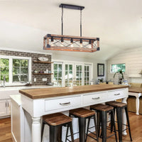 5-Light Dining Room Light Fixture, Farmhouse Linear Chandelier With Solid Wood For Dining Room Kitchen Bar Pool Table