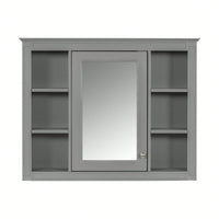 Wall Mounted Bathroom Storage Cabinet, Modern Bathroom Wall Cabinet With Mirror, Mirror Cabinet With 6 Open Shelves