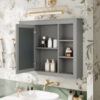 Wall Mounted Bathroom Storage Cabinet, Modern Bathroom Wall Cabinet With Mirror, Mirror Cabinet With 6 Open Shelves