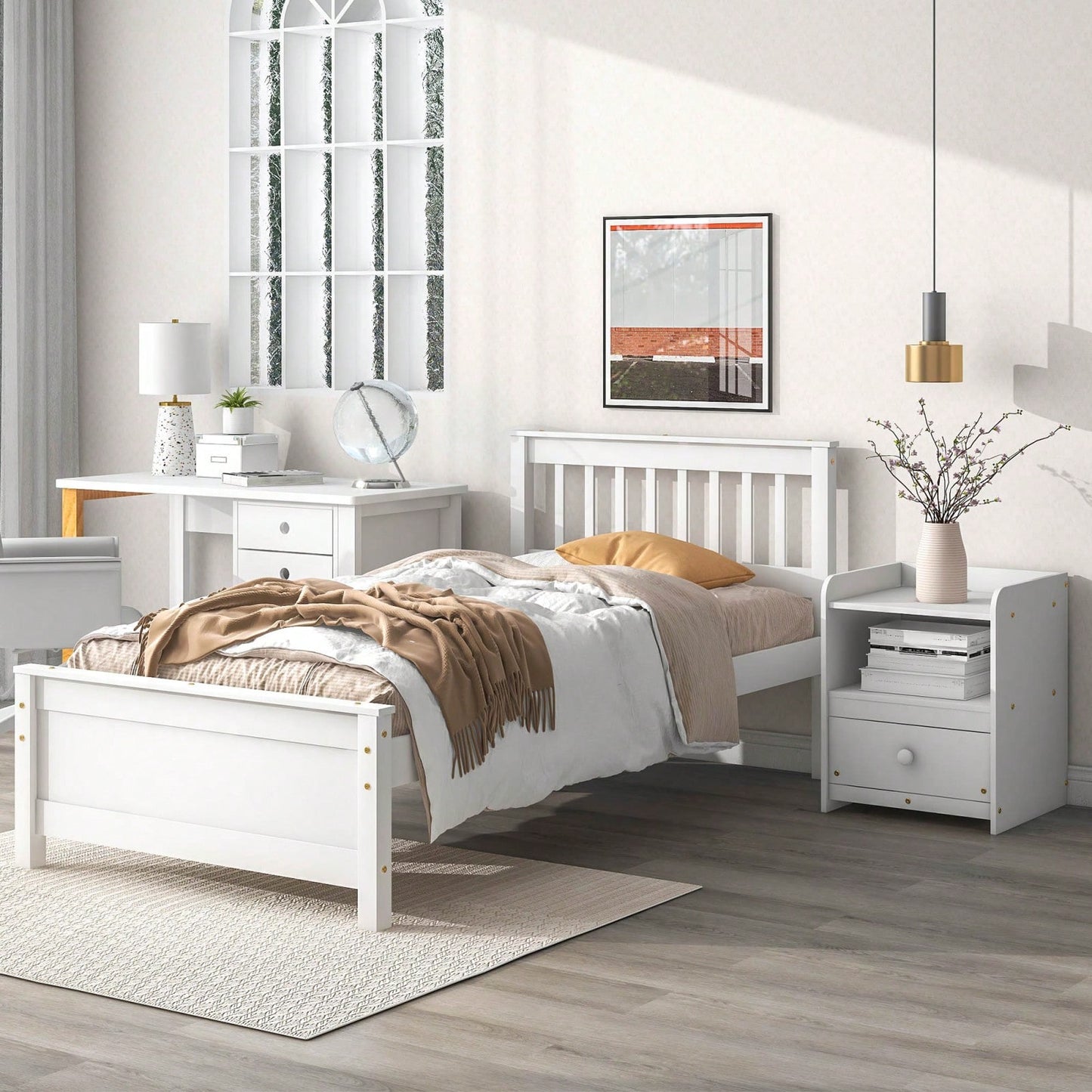 Twin Bed With Headboard And Footboard For Kids, Teens, Adults,With A Nightstand