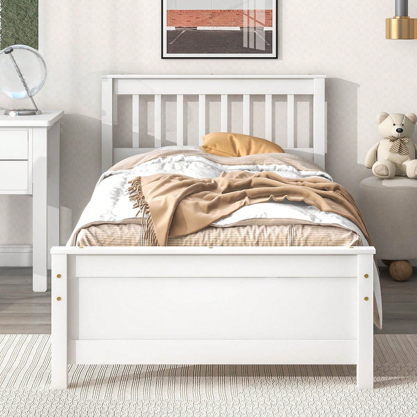 Twin Bed With Headboard And Footboard For Kids, Teens, Adults,With A Nightstand