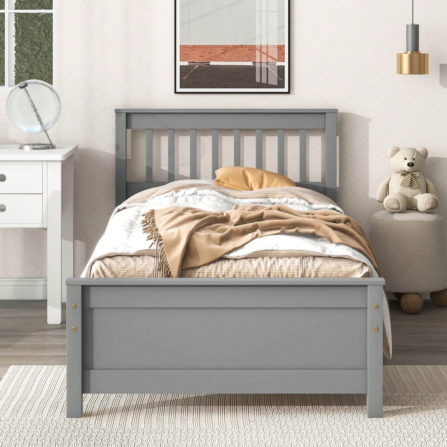 Twin Bed With Headboard And Footboard For Kids, Teens, Adults,With A Nightstand