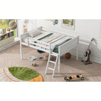 Full Size Wood Low Loft Bed With Ladder, Ladder Can Be Placed On The Left Or Right