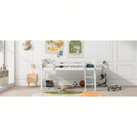 Full Size Wood Low Loft Bed With Ladder, Ladder Can Be Placed On The Left Or Right