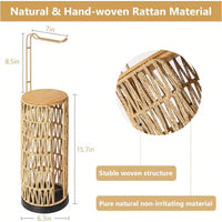 Handmade Rattan Freestanding Toilet Paper Holder with Storage for 3 Rolls Boho Farmhouse Bathroom Decor