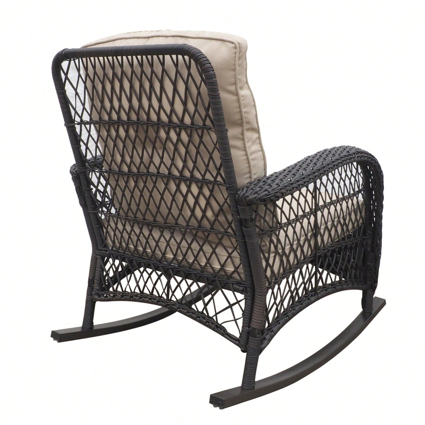 Outdoor Rattan Rocker Chair,Hand-Woven Resin Wicker Rocking Chair With Cushions,Sturdy Metal Frame For Backyard,Porch