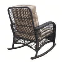 Outdoor Rattan Rocker Chair,Hand-Woven Resin Wicker Rocking Chair With Cushions,Sturdy Metal Frame For Backyard,Porch