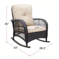 Outdoor Rattan Rocker Chair,Hand-Woven Resin Wicker Rocking Chair With Cushions,Sturdy Metal Frame For Backyard,Porch