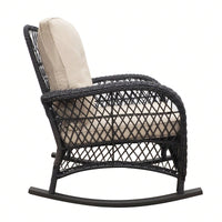 Outdoor Rattan Rocker Chair,Hand-Woven Resin Wicker Rocking Chair With Cushions,Sturdy Metal Frame For Backyard,Porch