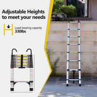 9.5ft Aluminum Telescoping Ladder with Stabilizers and Hooks - 330lbs Capacity Multi-Purpose for Home and Industrial Use