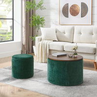 Round Chenille Ottoman Set with Hidden Storage and Soft Padded Foot Stool for Living Room and Bedroom 23.62 Inches