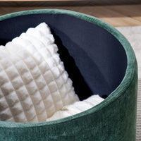 Round Chenille Ottoman Set with Hidden Storage and Soft Padded Foot Stool for Living Room and Bedroom 23.62 Inches