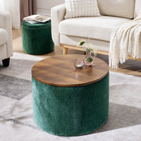 Round Chenille Ottoman Set with Hidden Storage and Soft Padded Foot Stool for Living Room and Bedroom 23.62 Inches