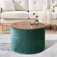 Round Chenille Ottoman Set with Hidden Storage and Soft Padded Foot Stool for Living Room and Bedroom 23.62 Inches