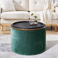 Round Chenille Ottoman Set with Hidden Storage and Soft Padded Foot Stool for Living Room and Bedroom 23.62 Inches