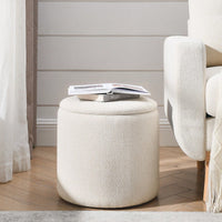 Round Chenille Ottoman Set with Hidden Storage and Soft Padded Foot Stool for Living Room and Bedroom 23.62 Inches