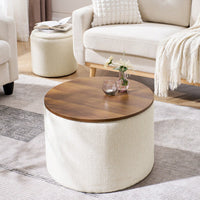 Round Chenille Ottoman Set with Hidden Storage and Soft Padded Foot Stool for Living Room and Bedroom 23.62 Inches