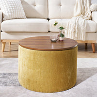 Round Chenille Ottoman Set with Hidden Storage and Soft Padded Foot Stool for Living Room and Bedroom 23.62 Inches