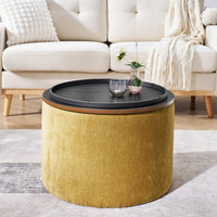 Round Chenille Ottoman Set with Hidden Storage and Soft Padded Foot Stool for Living Room and Bedroom 23.62 Inches