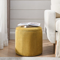 Round Chenille Ottoman Set with Hidden Storage and Soft Padded Foot Stool for Living Room and Bedroom 23.62 Inches