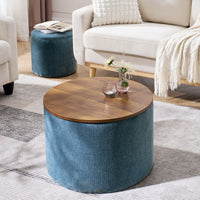 Round Chenille Ottoman Set with Hidden Storage and Soft Padded Foot Stool for Living Room and Bedroom 23.62 Inches