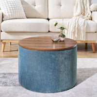 Round Chenille Ottoman Set with Hidden Storage and Soft Padded Foot Stool for Living Room and Bedroom 23.62 Inches