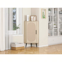 Corner Storage Cabinet with Rattan Doors and Adjustable Shelves for Small Spaces in Living Room Bedroom Kitchen and Bathroom