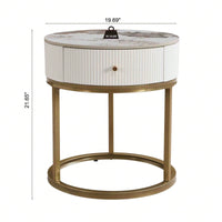 Sintered Stone Round End Table 19.68 Inch Nightstand with Drawer Waterproof Heat-Resistant Easy Assembly for Living Room Bedroom