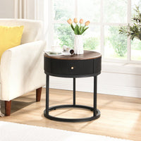 Sintered Stone Round End Table 19.68 Inch Nightstand with Drawer Waterproof Heat-Resistant Easy Assembly for Living Room Bedroom