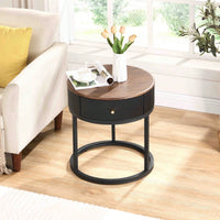 Sintered Stone Round End Table 19.68 Inch Nightstand with Drawer Waterproof Heat-Resistant Easy Assembly for Living Room Bedroom