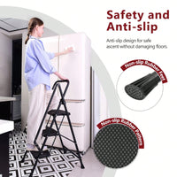 5-Step Folding Ladder Stool with Anti-Slip Wide Pedals and Safety Handle Lightweight 300 lb Capacity Portable Steel Ladder