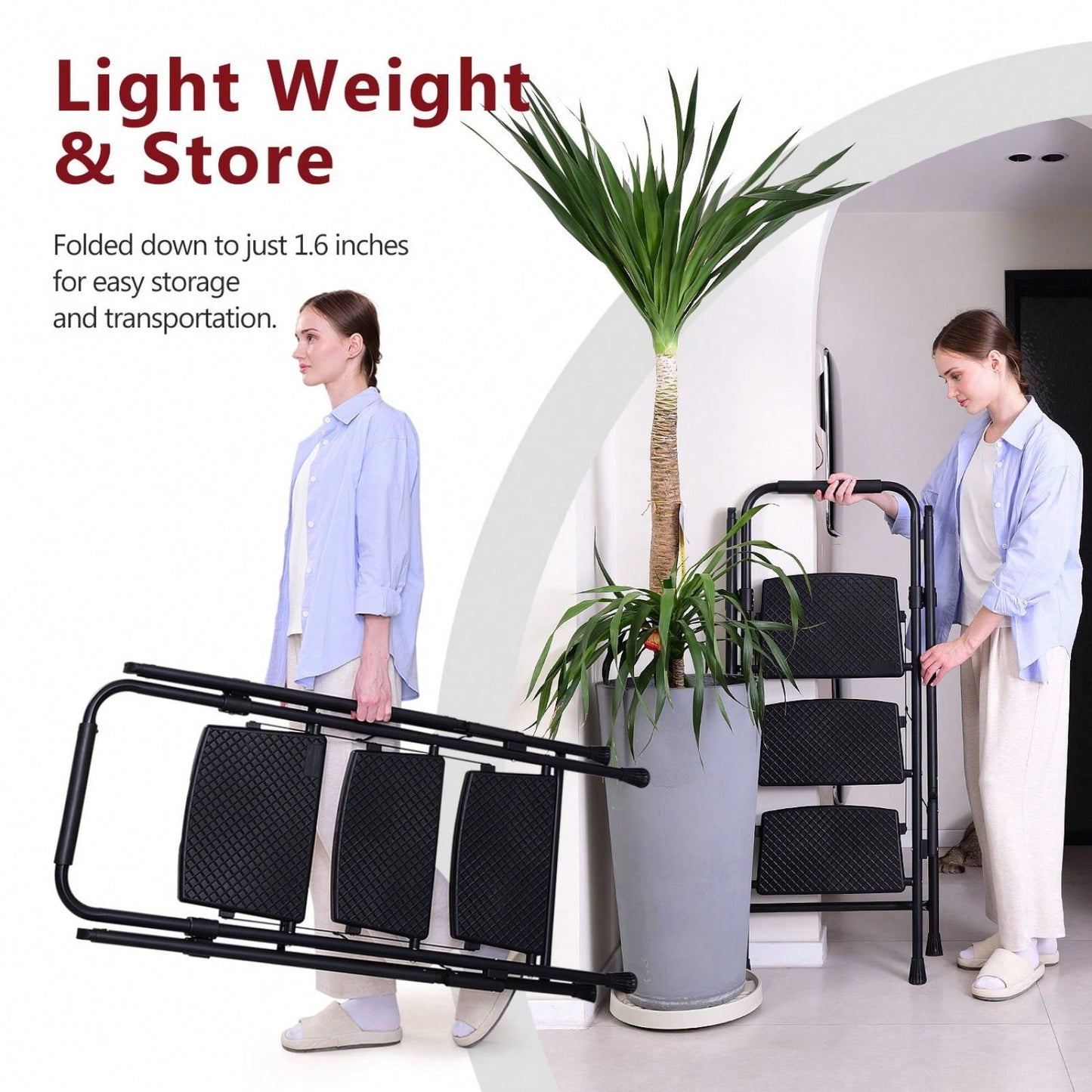 5-Step Folding Ladder Stool with Anti-Slip Wide Pedals and Safety Handle Lightweight 300 lb Capacity Portable Steel Ladder