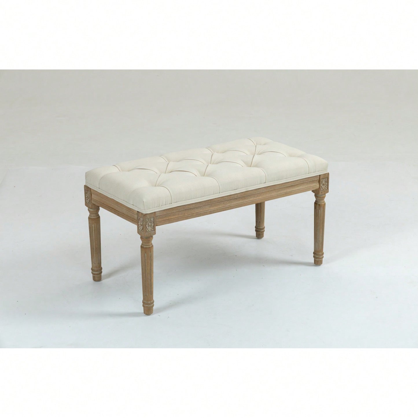 32" French Vintage Bedroom Bench Upholstered Dining Benches, Fabric End Of Bed Bench For Bedroom Dining Room Living Room Entryway