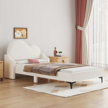 Twin Size Upholstered Platform Bed With Cloud-Shaped Headboard