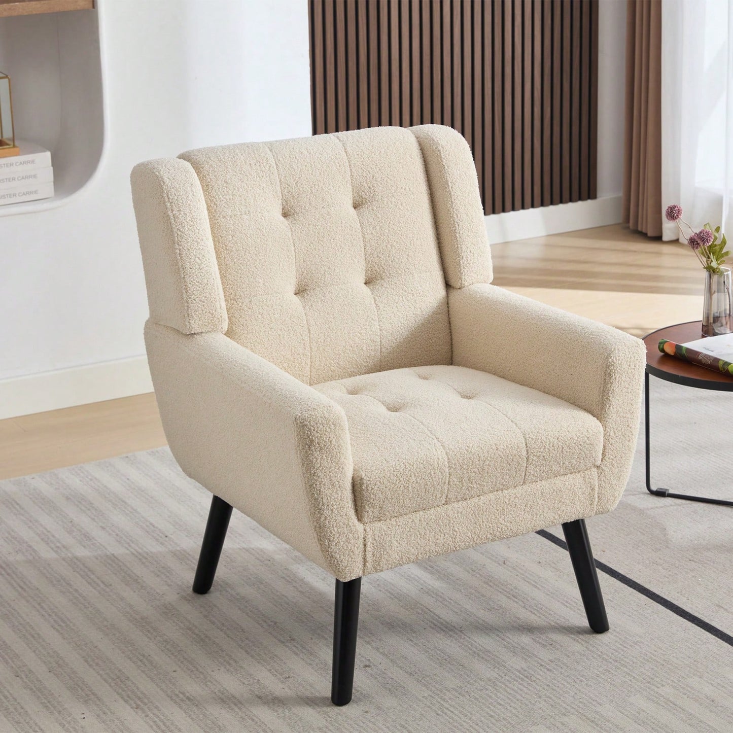 Soft Teddy Material Ergonomics Accent Chair Living Room Chair Bedroom Chair Home Chair With Black Legs For Indoor Home