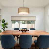 Hand Woven 5-Light Rattan Boho Chandelier with Fabric Shade for Dining Room Kitchen Bedroom Hallway