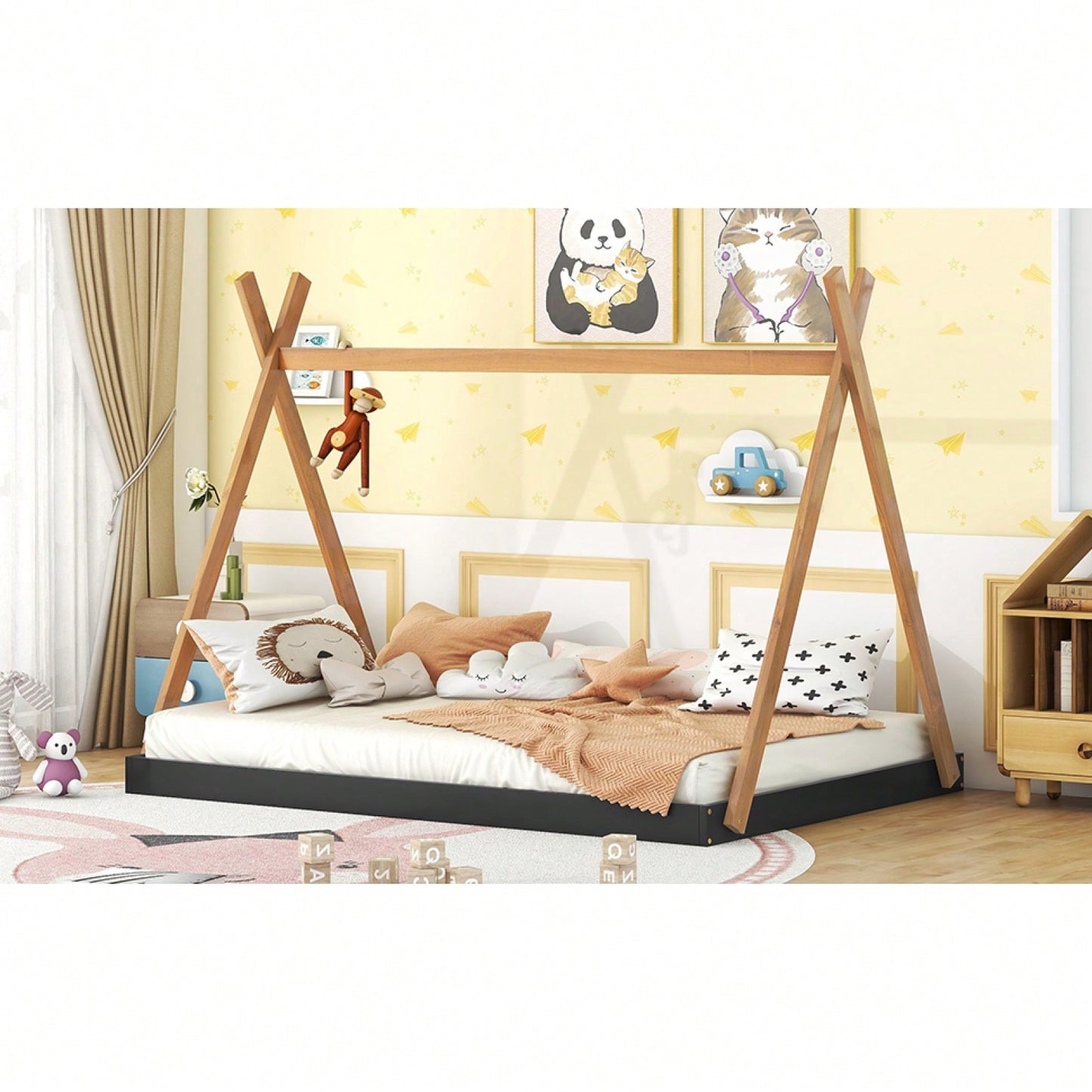 Full Size Tent Floor Bed With Triangle Structure