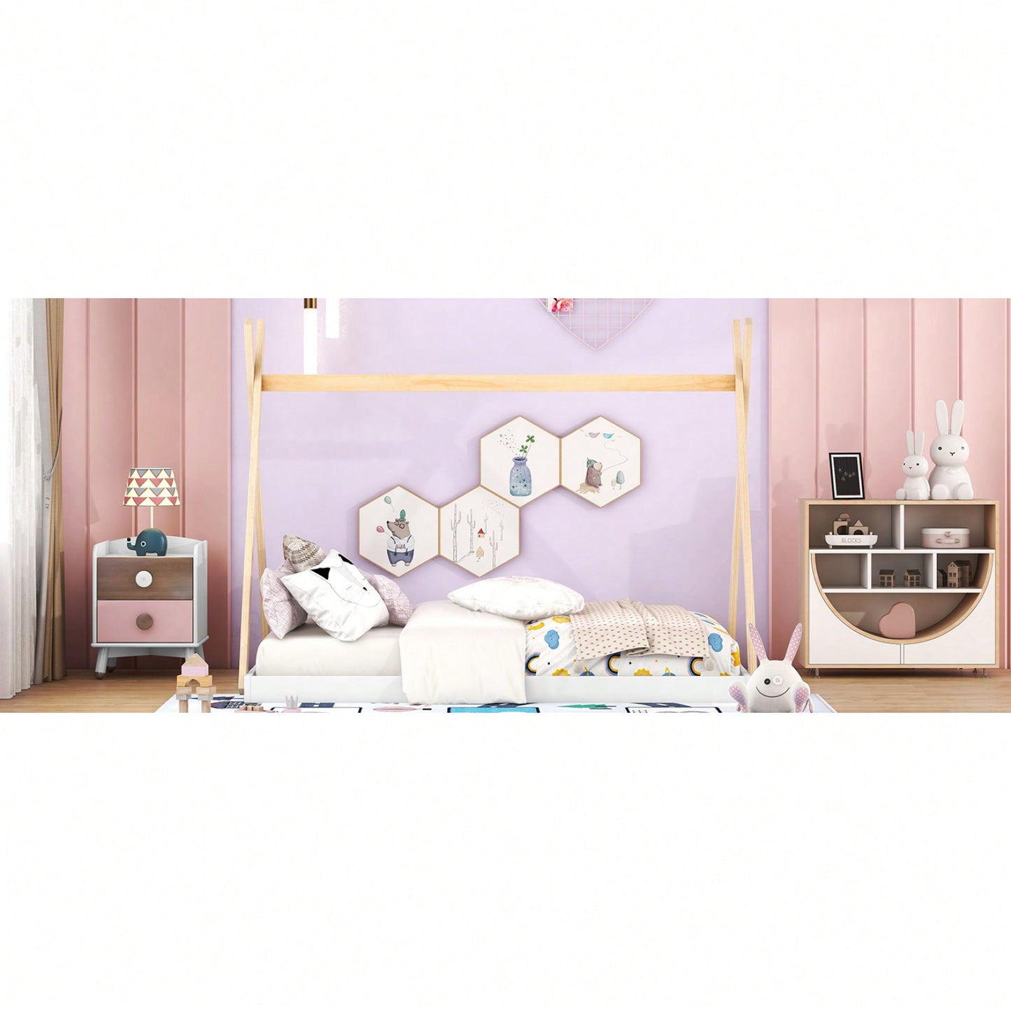 Full Size Tent Floor Bed With Triangle Structure