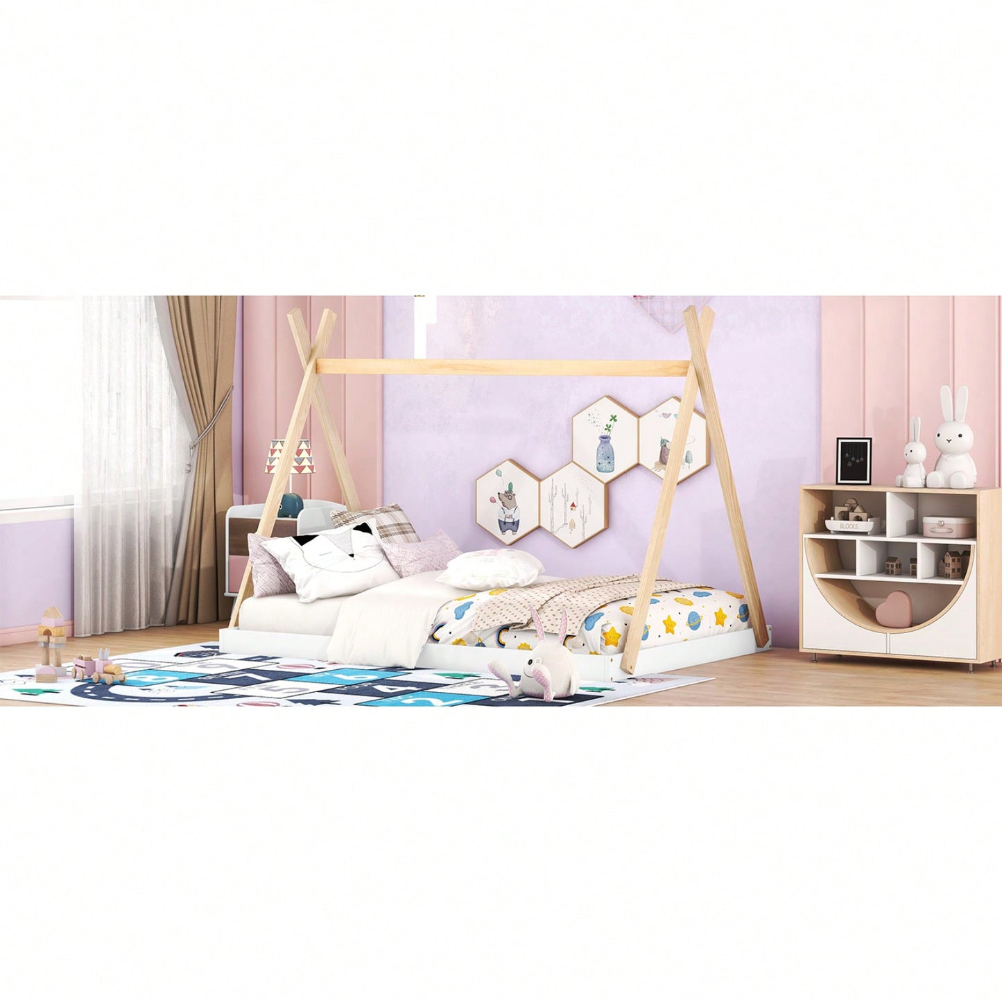 Full Size Tent Floor Bed With Triangle Structure