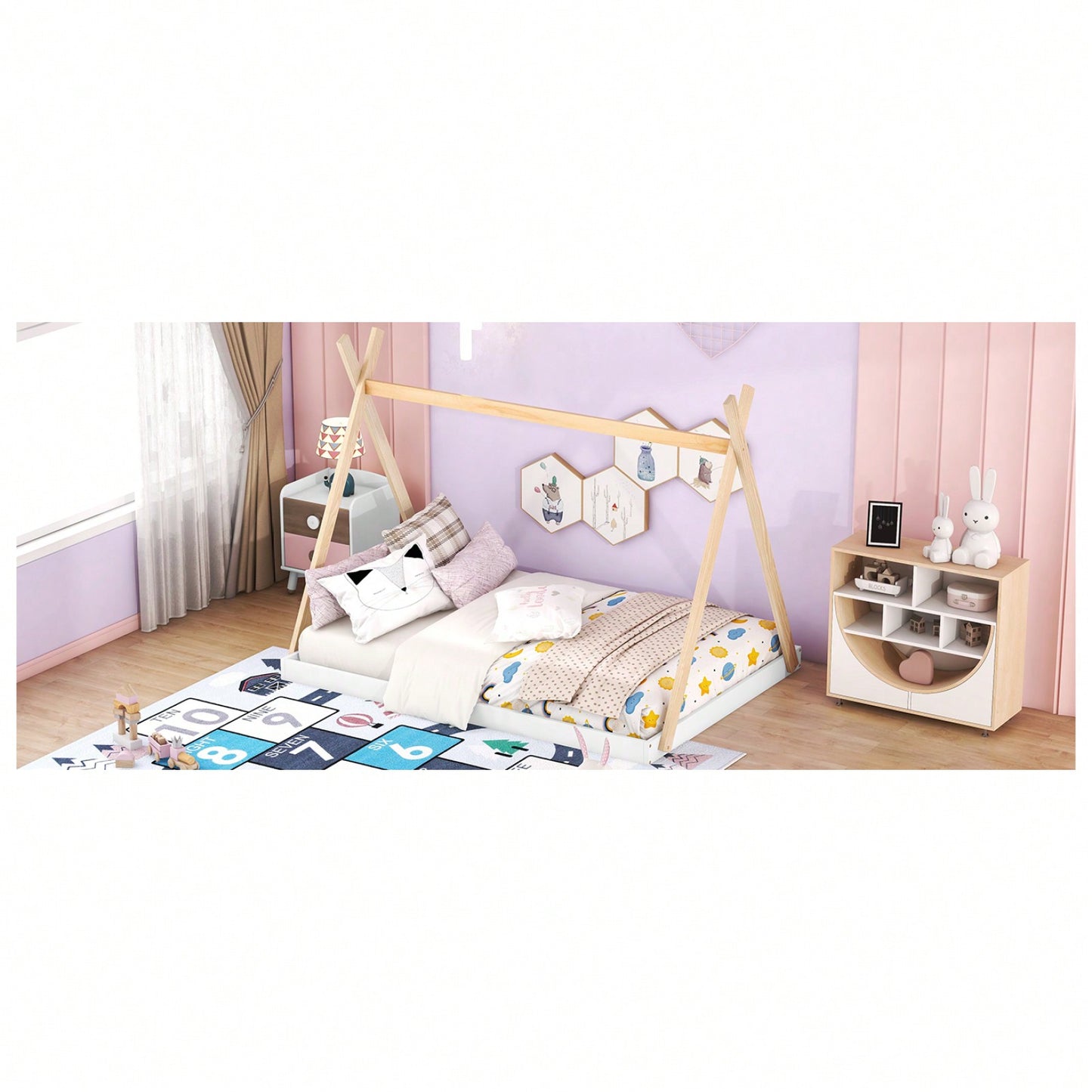 Full Size Tent Floor Bed With Triangle Structure