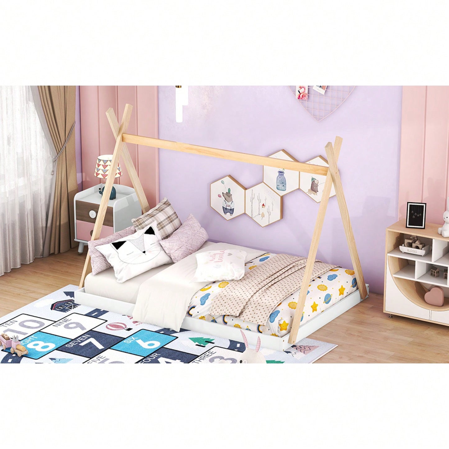 Full Size Tent Floor Bed With Triangle Structure