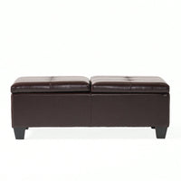 Tray Top Storage Ottoman, Soft Leather, Espresso Legs