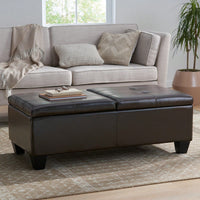 Tray Top Storage Ottoman, Soft Leather, Espresso Legs