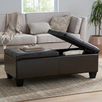 Tray Top Storage Ottoman, Soft Leather, Espresso Legs