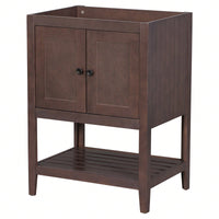 24 Inch Solid Wood Bathroom Vanity Base Freestanding Modern Design with Open Shelf and Storage Cabinet