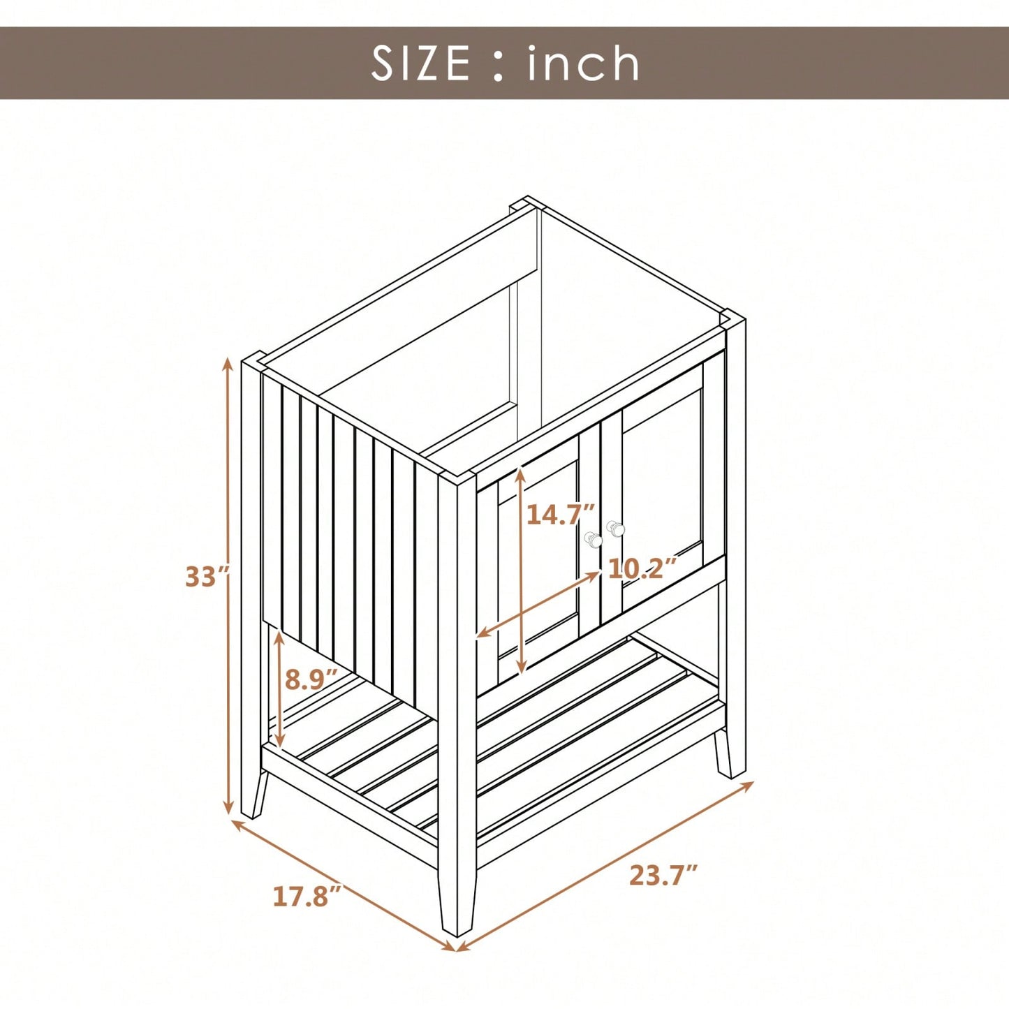 24 Inch Solid Wood Bathroom Vanity Base Freestanding Modern Design with Open Shelf and Storage Cabinet