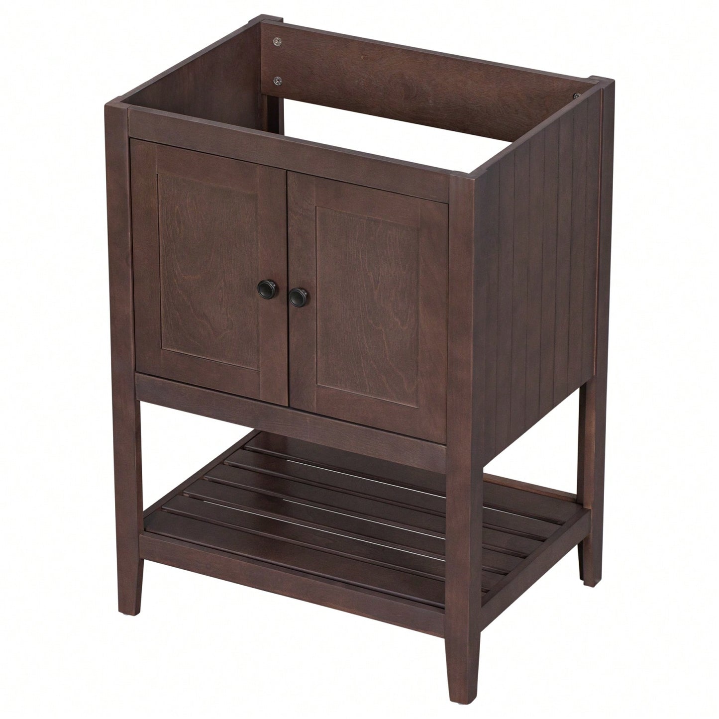 24 Inch Solid Wood Bathroom Vanity Base Freestanding Modern Design with Open Shelf and Storage Cabinet