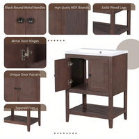 24 Inch Solid Wood Bathroom Vanity Base Freestanding Modern Design with Open Shelf and Storage Cabinet