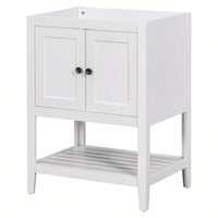 24 Inch Solid Wood Bathroom Vanity Base Freestanding Modern Design with Open Shelf and Storage Cabinet